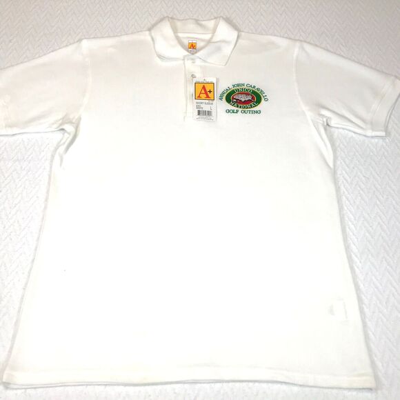 Golf Outing Mens Golf Polo Shirt Size L White NWT Garfield UNICO NJ Italy A+ - Picture 2 of 8